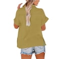 thumbnail image 5 of Yellow Ladies Tops and Blouses Women'S Solid Color Stand Up Collar Cotton Long Sleeved Shirt Blouse, 5 of 6
