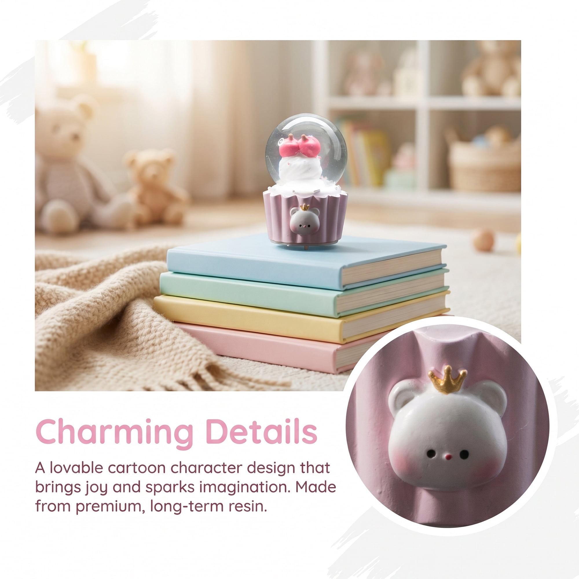 Unique Bargains Mini Resin Figurine Snow Light Up Crystal Ball Pink A 1.8" x 1.8" x 2.7"