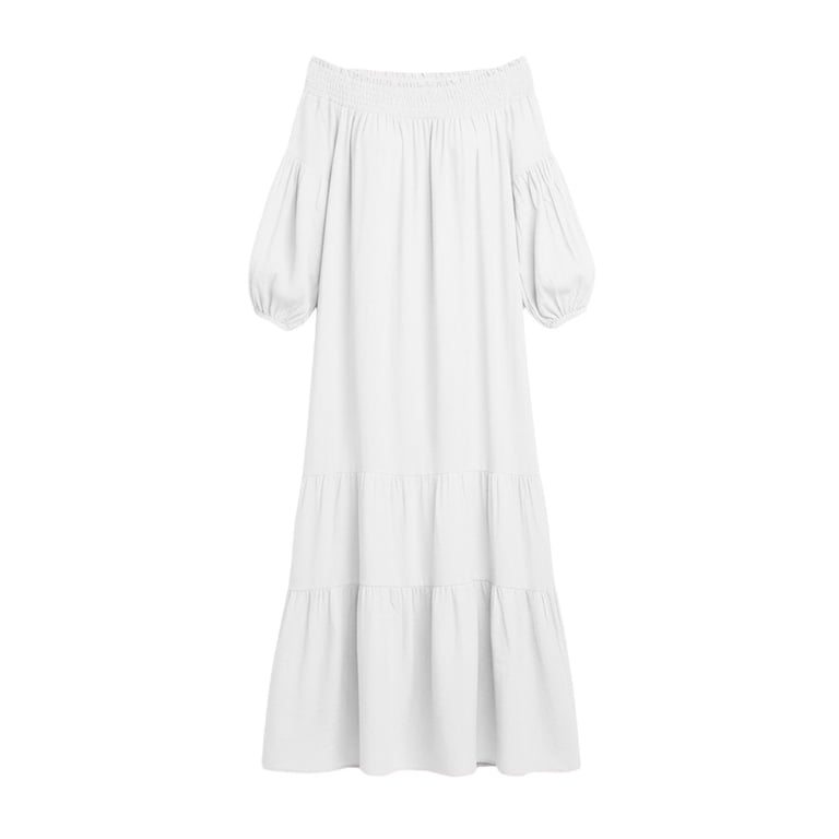 off the shoulder white linen maxi dress ClodeEU Women's Linen Blend Off The Shoulder 3/4 Sleeve Lace Patchwork Maxi Dress,Casual Beach Dress with Side Slit Gray,Women's Plus XXXL