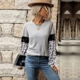 thumbnail image 2 of Estampado de leopardo de manga larga Top cuello redondo Causal cómodo Top de mujer para fiesta de compras ocio viajes al aire libre trabajo gris claro XL, 2 of 6