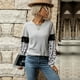 thumbnail image 2 of Top de manga larga con estampado de leopardo, cuello redondo, informal, cómodo, para mujer, para fiesta, compras, ocio, viajes, trabajo al aire libre, gris claro L, 2 of 6