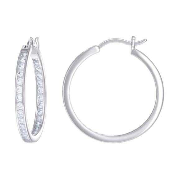 925 Sterling Silver Womens Cubic Zirconia Inside-out Hoop Earrings 28x3mm Wide Hoop Earring for Women