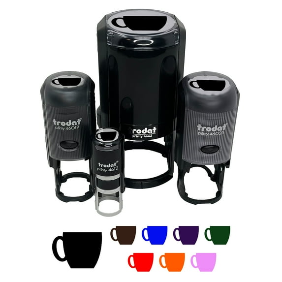 Coffee Mug Cup Solid Self-Inking Rubber Stamp Ink Stamper - Lime Green Ink - Medium 1 Inch