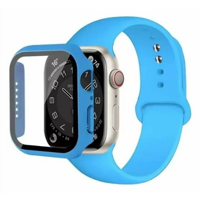 Correa de Silicona con Funda Protectora de Cristal para Apple Watch, Compatible con Todas las Series