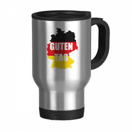 

German Salutation Hello Map Outline Travel Mug Flip Lid Stainless Steel Cup Car Tumbler Thermos