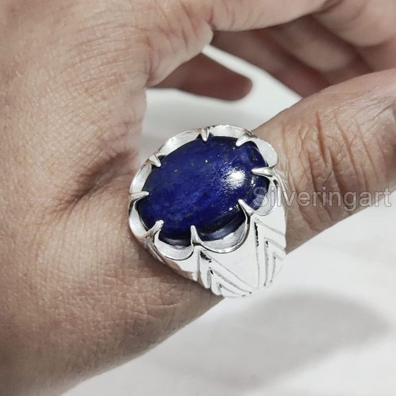 Lapis Lazuli Mans Ring, Natural Afghani Lapis Lazuli, Silver Jewelry, 925 Silver Ring, Birthday Gift, Heavy Mens Ring, Arabic Design, Ottoman Style Ring, Christmas, Turkey Mens Signet Ring