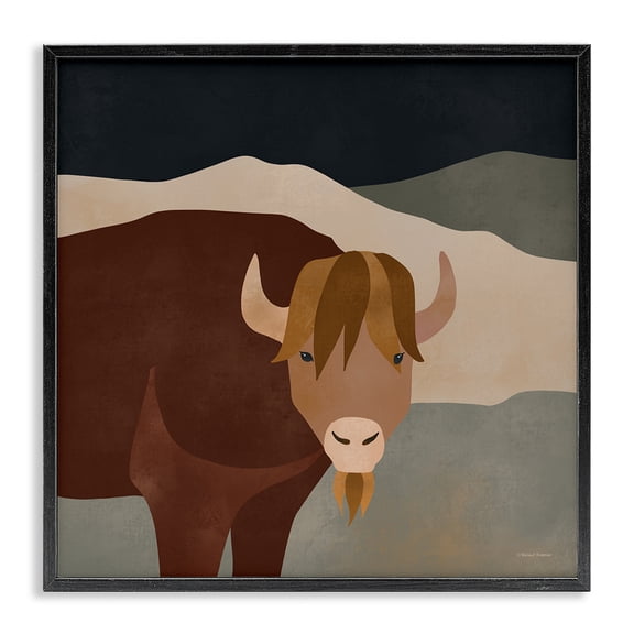 Stupell Industries Southwestern Modern Cattle Portrait Black Framed Giclee Art, 12 x 12, by Rachel Nieman
