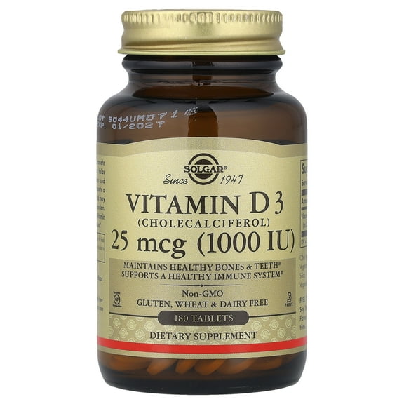 Solgar Vitamin D3 (Cholecalciferol) 1000 Iu 1,000 Iu (25 mcg) 180 Tabs