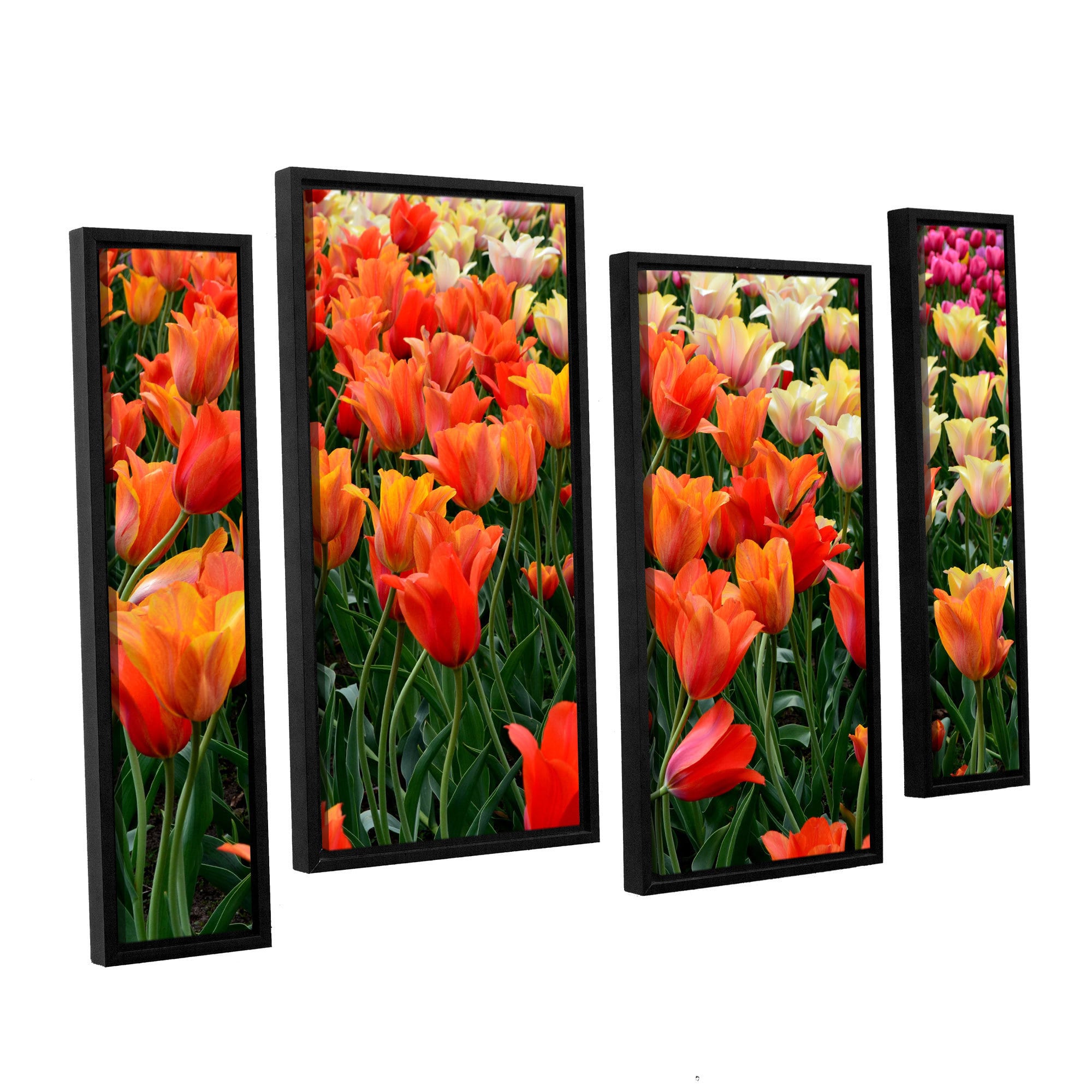 ArtWall Kevin Calkins "Tulips in Spring" 4-Piece Floater Framed Canvas Staggered Set