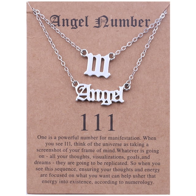 PVCS 2pcs Vieux Anglais Ange & Numéro Collier Numérologie Bijoux pour Femmes Plaqué Acier Inoxydable