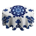 thumbnail image 4 of Blue and White Pioneer Flower Round Tablecloth 60" X 60",Wrinkle Wipeable Table Cloth for Kitchen Dining Room Picnic Patio Party, 4 of 6