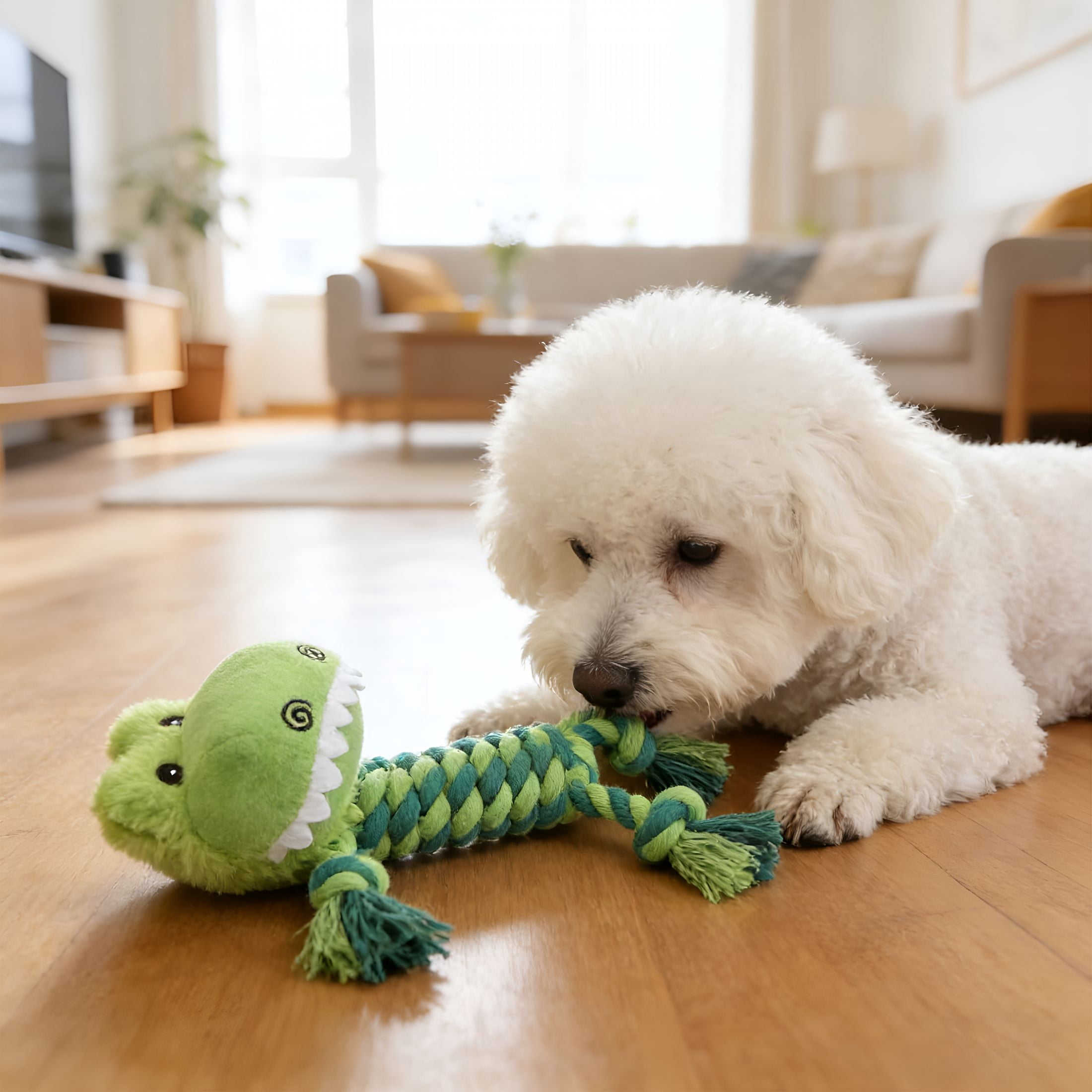 BESTSKY Squeaky Animal Rope Chew Toy for Dogs Cotton Braided Tug Toy with Cute Dinosaur Shapes Interactive Pet Toy for Indoor Outdoor Play