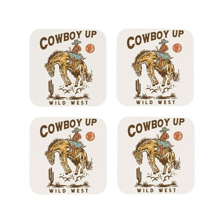 

Tideii Cowboy Up Vintage Wild West for Leather Coasters 4 Pieces Anti-fouling and Anti-scalding Decorative Coasters Suitable for Restaurants Kitchens Coffee Shops-Square