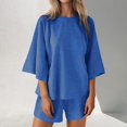 thumbnail image 2 of GILIGEGE 2 Piece Sets for Women Womens Sets Two Piece Set Summer Outfits 2 Piece Pajama 3/4 Sleeve Oversized Tshirts Elastic Waist Short Summer Lounge Sets Blue S, 2 of 9