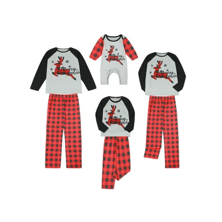 

Karuedoo Christmas Matching Family Pyjamas Set Xmas Elk Print Tops Plaid Pants Nightwear Sleepwear for Baby Kids Men Women