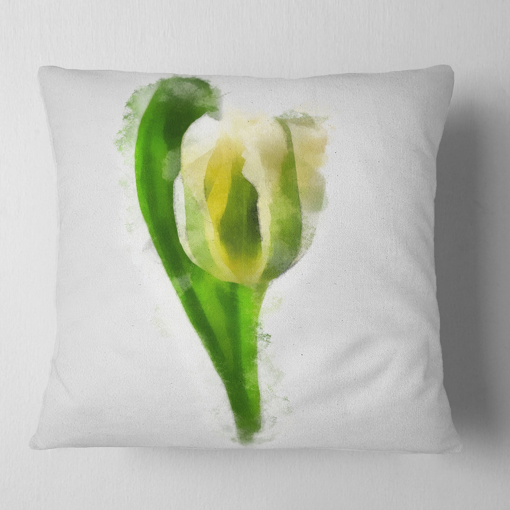Designart White Tulip with Green Leaves - Floral Throw Pillow - 16x16
