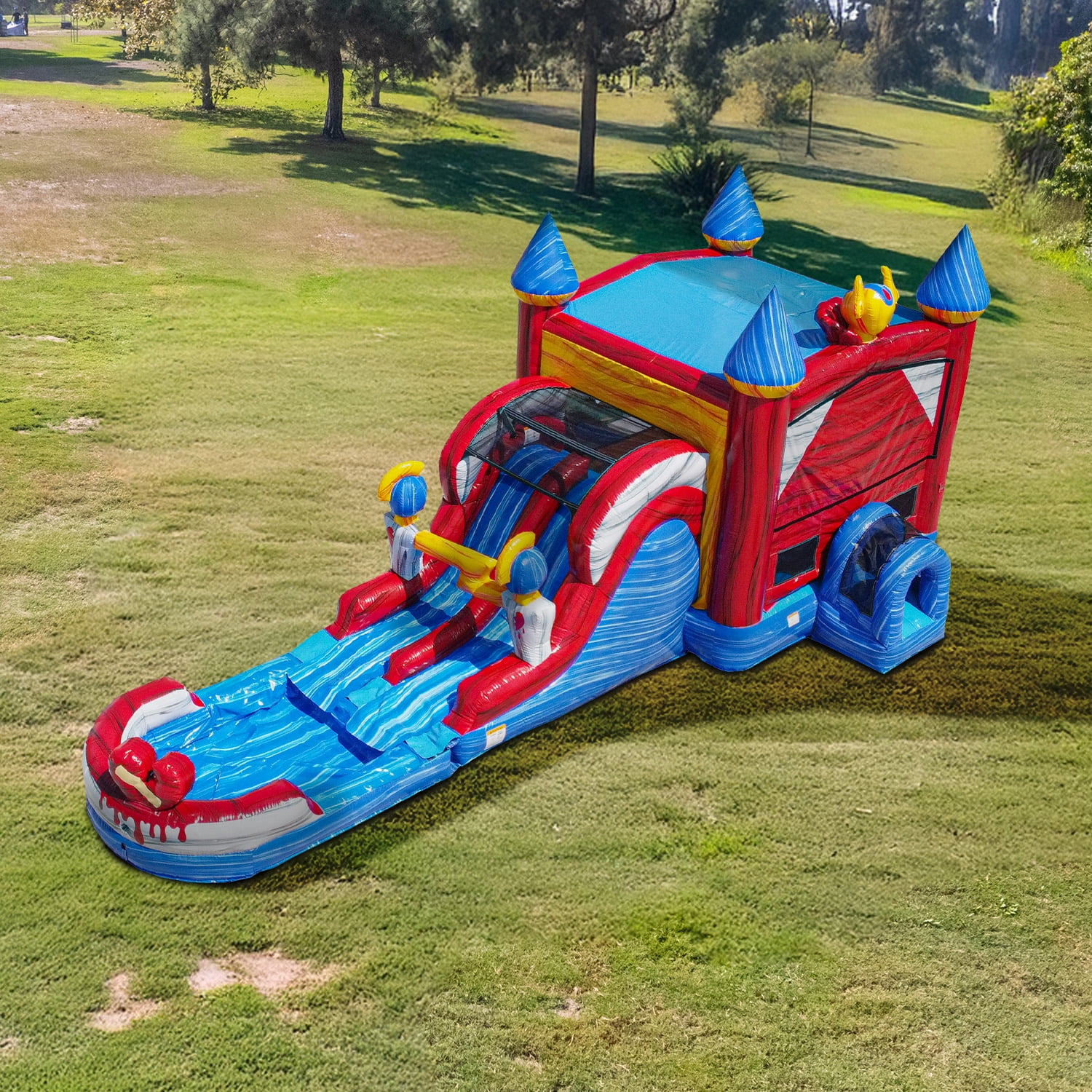 JumpOrange Queen Commercial Grade Double Lane Water Slide with Removable Pool for Kids and Adults (with Blower)