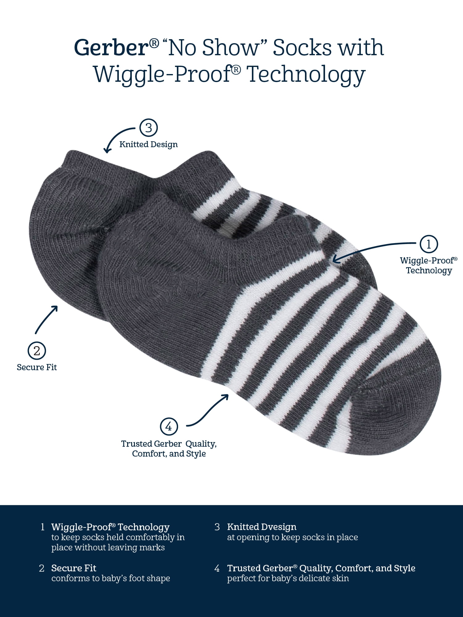 Gerber Baby & Toddler Neutral Wiggle-Proof No Show Socks, 8-Pack, (6/12M - 5T)