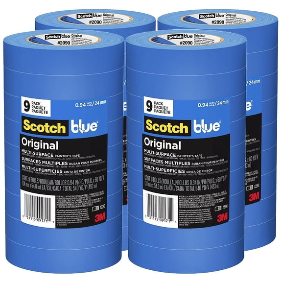 4 Contactor Packs of .94″ x 60 yds 3M 2090-24AP9 Blue ScotchBlue Original Multi-Surface Painter's Tape, 4 Contractor 9-Packs