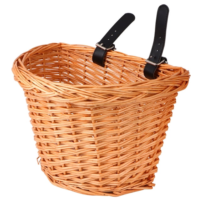 Small Size D Shape Children Bike Basket Detachable Front Handlebar Basket Handmade Natural Wick Woven Bike Storage Container