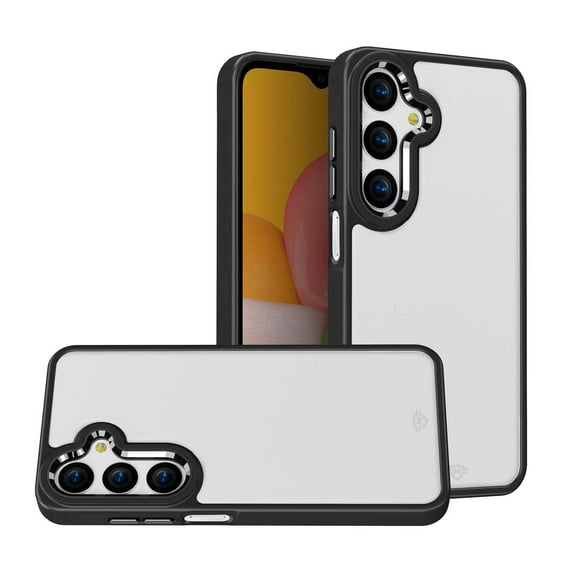 Compatible with Samsung Galaxy A15 5G Phone Case, Full-Body Protection [Chrome Metallic Edges] Transparent Shockproof Cover - Black