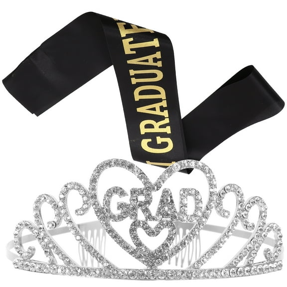 Clispeed 1 Set of Crown Tiara Kit and Graduation Sash Hair Fixation in Silver for Graduation Decorations Party in 2024