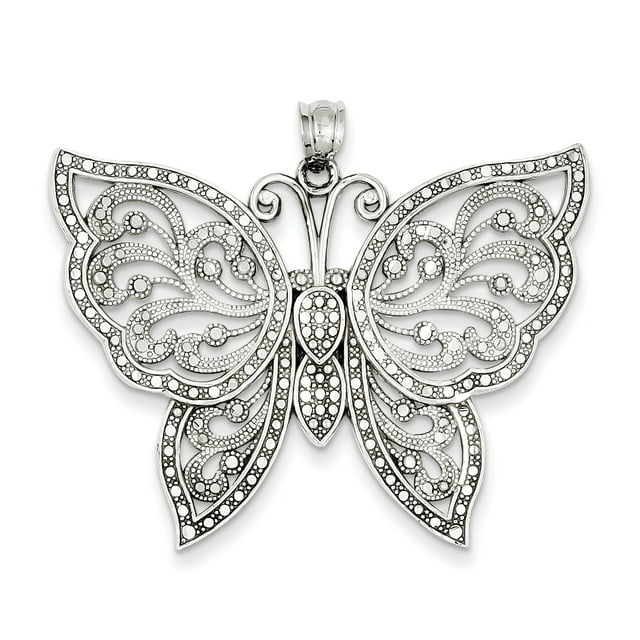 14K White Gold Diamond Cut Butterfly Pendant