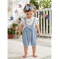 thumbnail image 5 of BemeyourBBs Newborn Baby Girl 4th of July Clothes Baby Girls Independent Day Summer Clothes 0 3 6 9 12 18 Months Patriot USA Flag Print Romper Fake Two-Piece Short Sleeve Bodysuit Jumpsuit Headband, 5 of 9