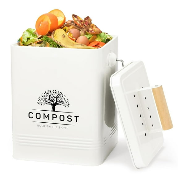 Perfnique Kitchen Compost Bin, 1.7 Gallon Countertop Compost Bin includes 2 Carbon Filters, Food Waste Bin for Kitchen with trash bags (Cream White)