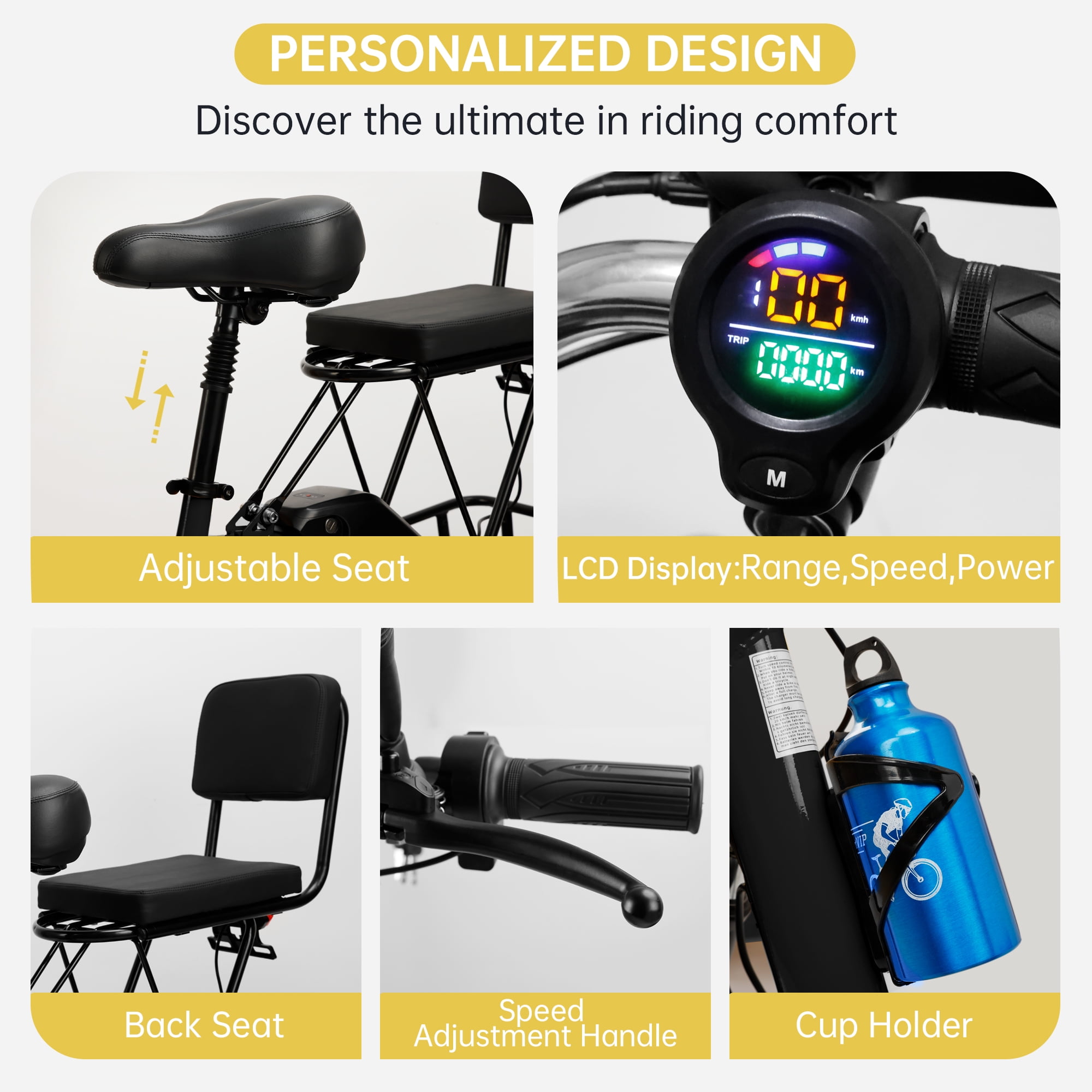ARTUDATECH Foldable 3 Wheel Electric Tricycle 350W 48V Electric Trike with Front & Rear Basket for Men Women Adult Senior Black UL2849