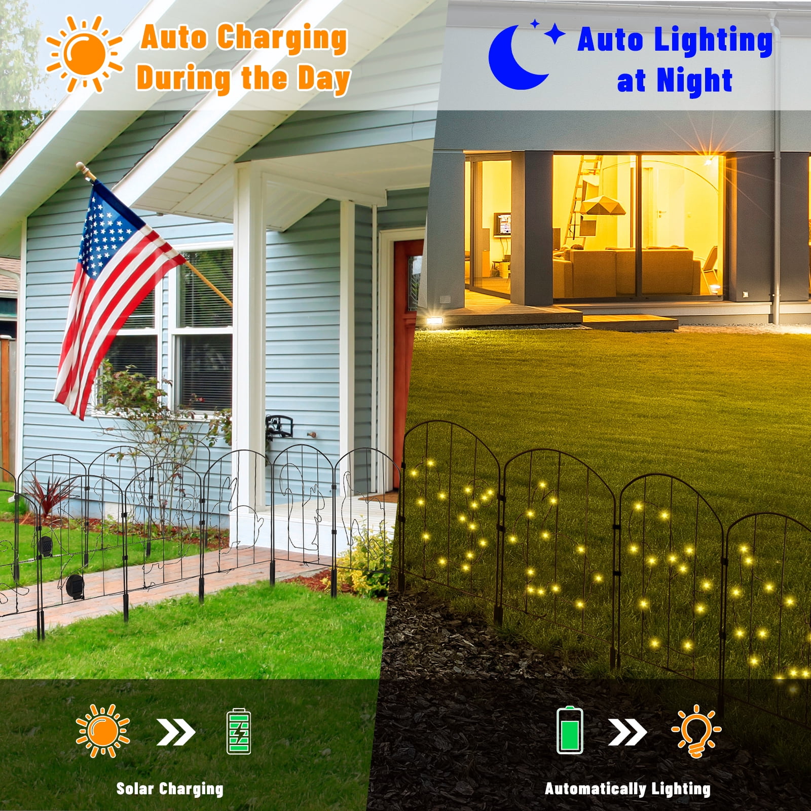 10-Pack Animal Silhouette Solar Garden Fence 10.8FT Total Length, 22in脳13in Black Metal Decorative LED Animal Barrier with Solar Lights for Yard Patio Flower Bed