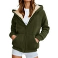 thumbnail image 2 of Women's Sherpa Fleece Zip Up Hoodie Jacket, Soft Warm Winter Outerwear Sweatshirt, Casual Full Zip Hooded Sherpa Lined Sweatshirt Hoodie, 2 of 5