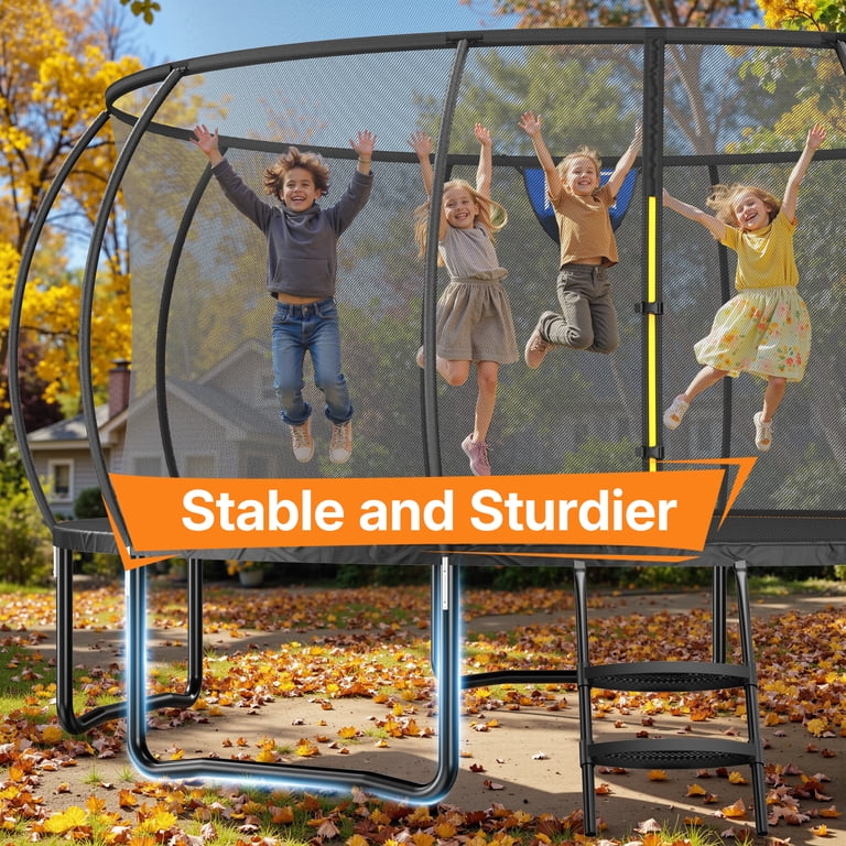MERACH 14FT Pumpkin Outdoor Trampoline with Safety Enclosure Net