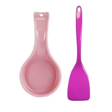 Mozlly Value Pack - Reston Lloyd Magenta Melamine Cooking Spatula - 11 inch - Dishwasher Safe AND Pink Plastic Spoon Rest - 4