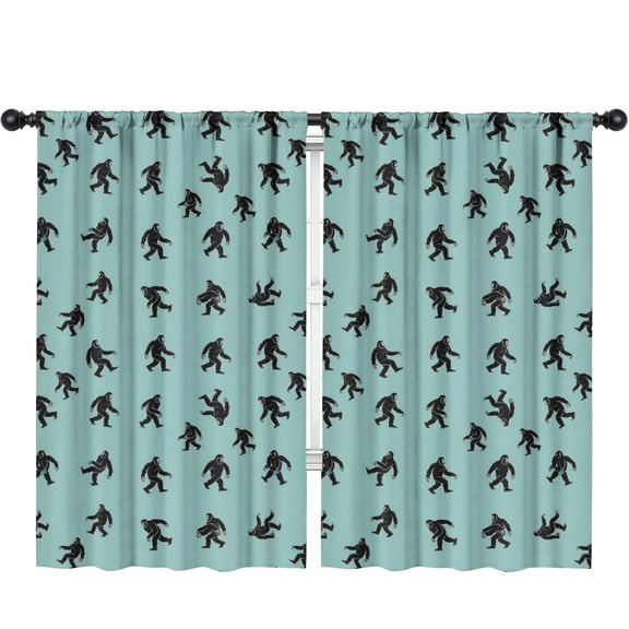 Blackout Kids Curtains,Bigfoot and Pose Teal Pattern Children's Insulated Curtains Set Of 2,Bedroom Essentials,Toddler Room Decor 52"x84"