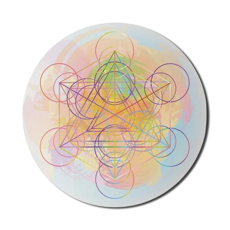 Geometry Mouse Pad for Computers  Psychedelic Flower of Life with Modern Hallucinatory Hexagonal Artwork  Round Non-Slip Thick Rubber Modern Gaming Mousepad  8  Round  Multicolor  by Ambesonne