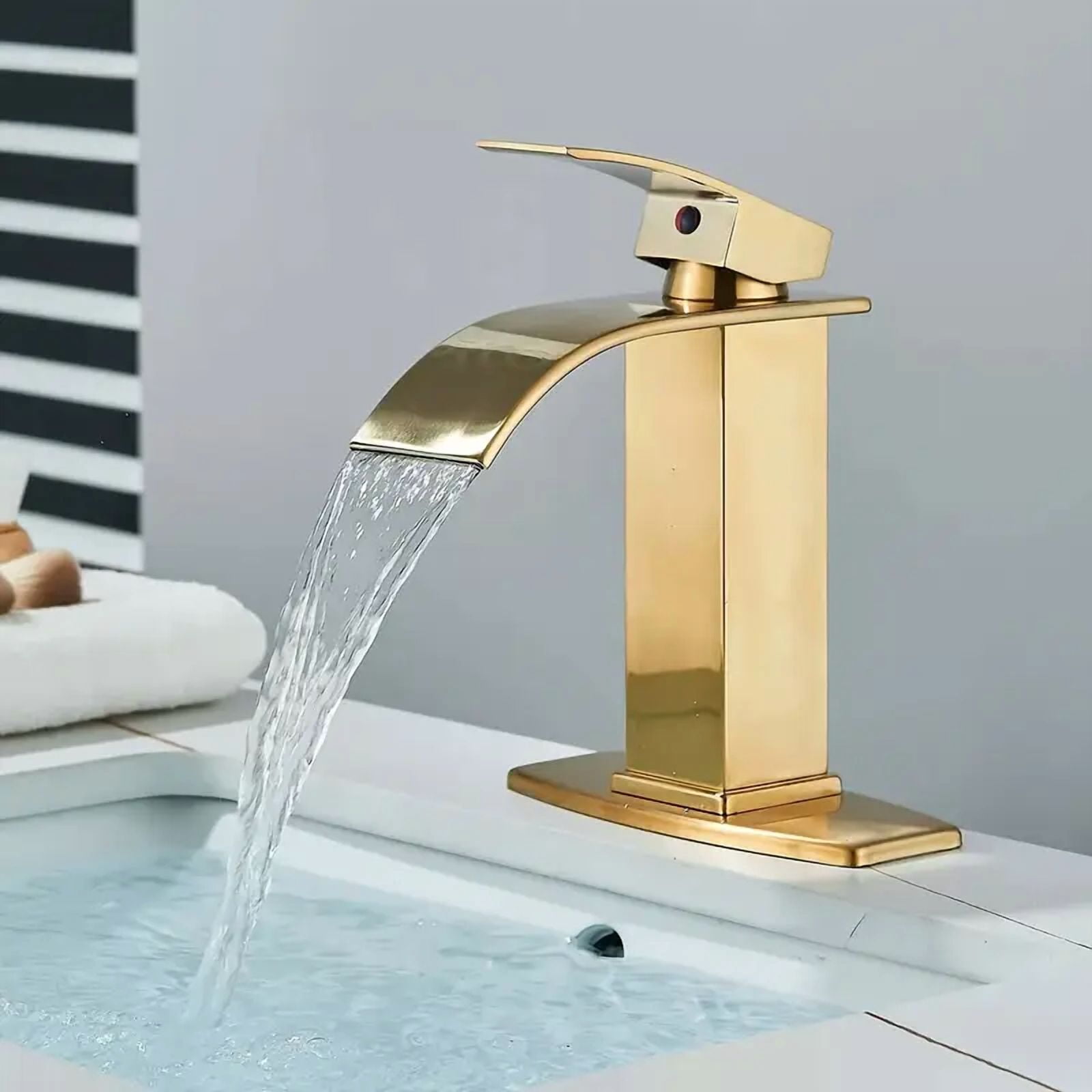 Brushed Gold Bathroom Sink Basin Faucet Single Handle Vanity Mixer Taps w/Cover