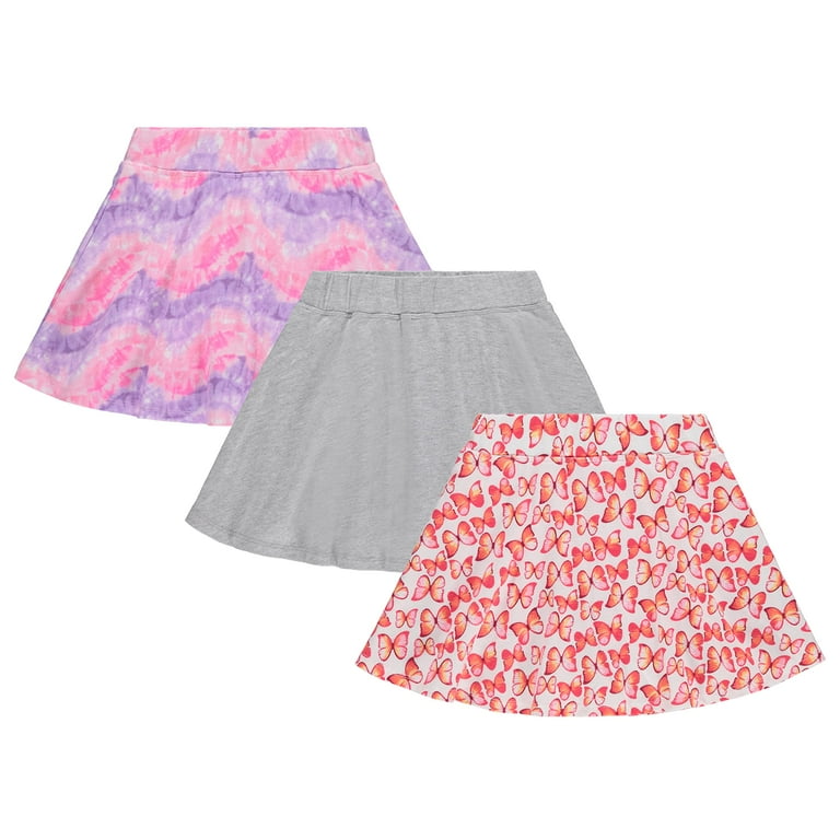 BTween 3 Pack Skorts for Girls Kids Scooter Skirts Skirt Layered Shorts Tie Dye Butterfly Solid Grey Size 14 16