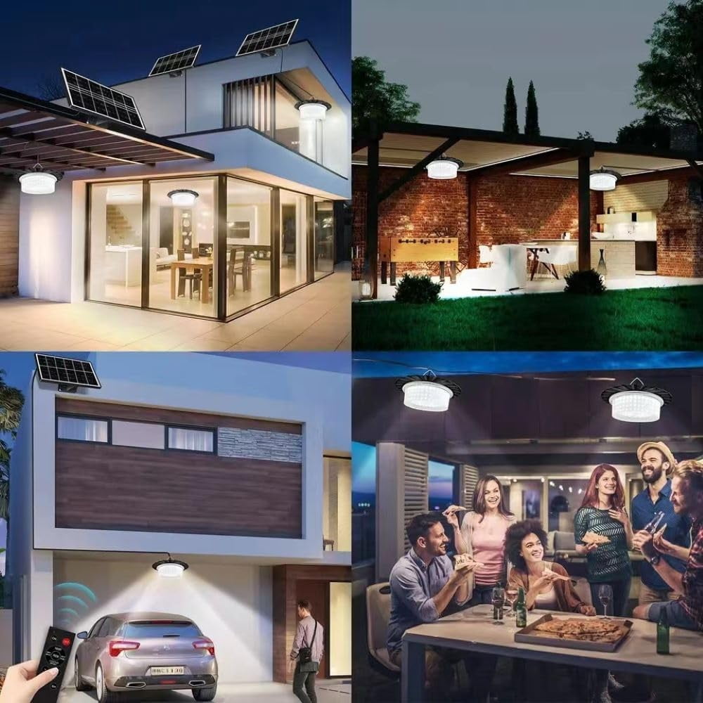 Solar Shed Light Outdoor Indoor, Upgraded 7000LM Solar Pendant Light Daytime Available with 5 Lighting Modes, Motion Sensor Solar Indoor Lights for Gazebo Barn Garage Shop