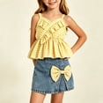 thumbnail image 2 of Agkizg Kids Girls Clothing Set Solid 2 Piece Outfit Camisole Top Denim Skort with Bow Set, 2 of 7