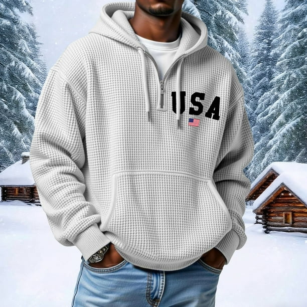 MHFRRA Sudadera con Capucha y Media Cremallera Estampada, Ligera, Informal, con Bolsillo Frontal Tipo Cangurera para Mayor Comodidad Diaria Blanco