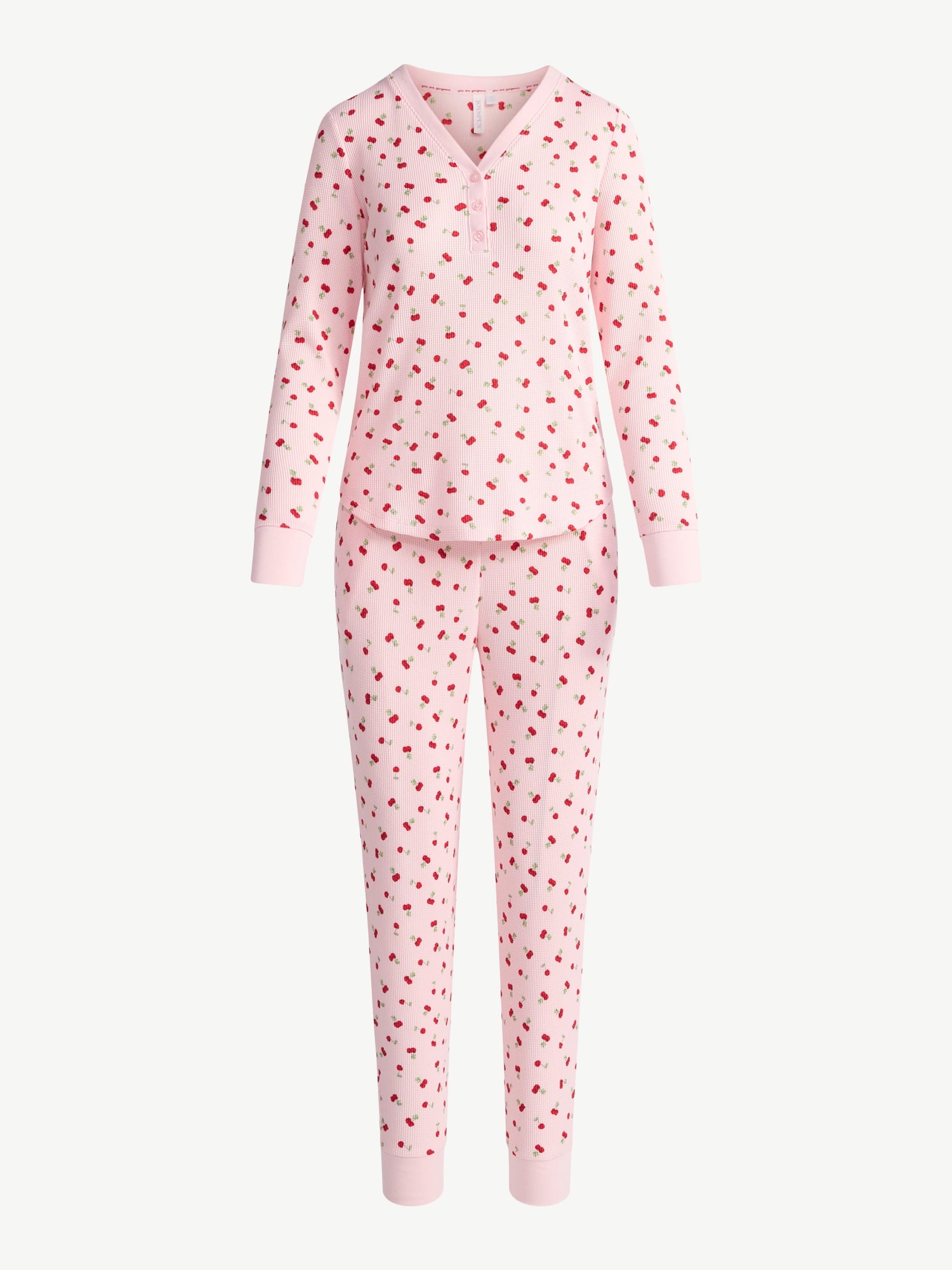 Joyspun Women's Waffle Knit Henley Sleep Top, Joggers and Socks Pajama Set, 3-Piece, Sizes XS-3X