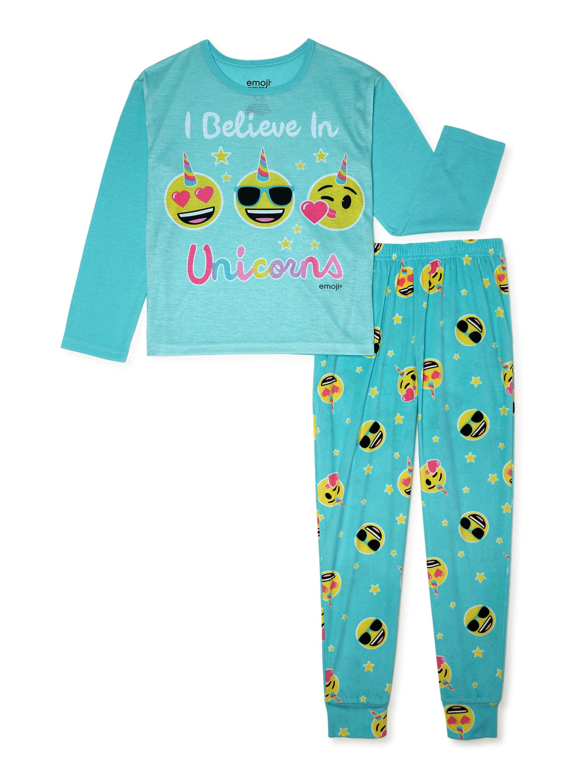 Brand New Girls Official Emoji Flannel Pajamas 2 piece Sleep wear Set Size 6/6X 