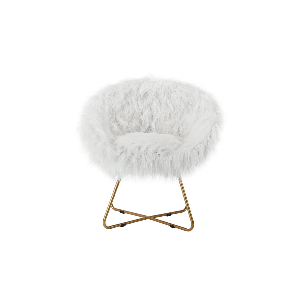 BirdRock Home White Faux Fur Papasan Chair with Pale Gold