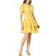 thumbnail image 5 of Vestido corto M amarillo de doble capa con volantes, cuello atado, mangas fruncidas y cintura elástica de Inspire Chic para mujer, 5 of 7