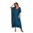 thumbnail image 5 of Beautybatik Dark blue Women Stripe Caftan Kaftan Loungewear Maxi Plus Size Long Dress 3X, 5 of 6