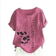 thumbnail image 2 of ALLLIST Crew Neck Women Tops Short Sleeve Pink Floral Embroidery Button Casual Blouses Womens Blouses, 2 of 3