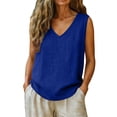 thumbnail image 5 of Womens Summer Tops Cotton Linen Tank Tops Causal V Neck Sleeveless Tshirts Blouse Loose Fit Shirt on Sale, 5 of 5