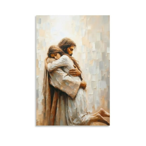 Jesus Hugging Woman Wall Art Jesus Healing Woman Canvas Painting Artworks Canvas Poster Room Aesthetic Wall Art Prints Home Modern Decor Gifts 16x24inch(40x60cm)