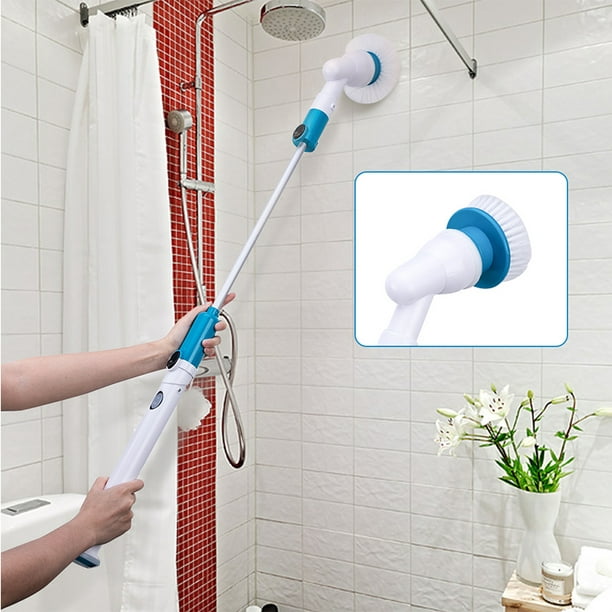 Brosse de nettoyage électrique sans fil pour salle de bain avec 4 têtes de  brosse de nettoyage de douche remplaçables pour mur, cuisinière, carrelage